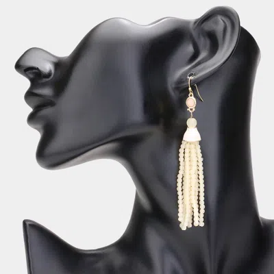 Fashnzfab Bead Strand Tassel Earrings In Sand