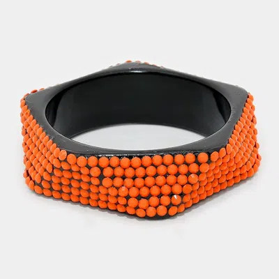 Fashnzfab Bead Studded Geometric Bangle Bracelet Orange, Black In Multi