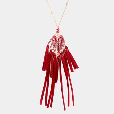 Fashnzfab Bead Suede Tassel Pendant Necklace In Multi