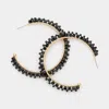 Fashnzfab Bead Trimmed Hoop Earrings - Black In Black