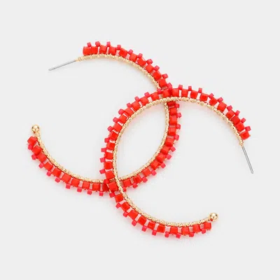 Fashnzfab Bead Trimmed Hoop Earrings In Red