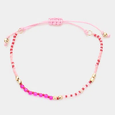 Fashnzfab Beaded Adjustable Cinch Pull Tie Bracelet Pink