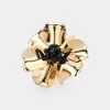 Fashnzfab Beaded Ball Center Metal Petal Flower Adjustable Ring In Black