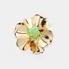 Fashnzfab Beaded Ball Center Metal Petal Flower Adjustable Ring In Green