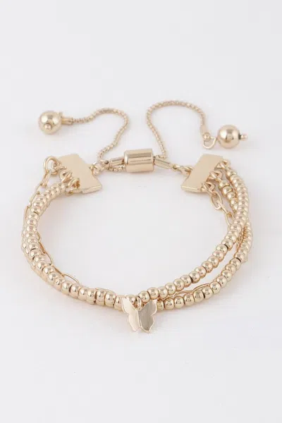 Fashnzfab Beaded Butterfly Charm Bracelet In Gold