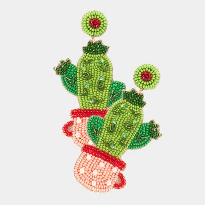 Fashnzfab Beaded Cactus Dangle Earrings - Green In Multi