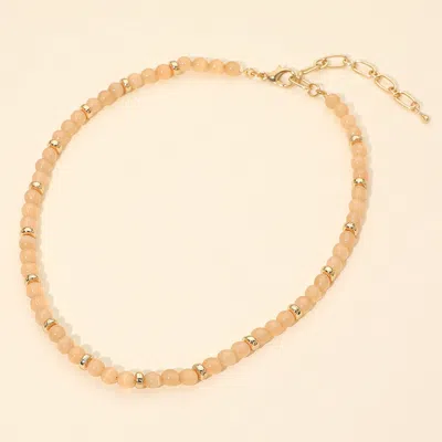 Fashnzfab Beaded Chain Necklace - Peach In Silver