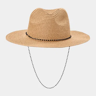 Fashnzfab Beaded Chin Tie Straw Sun Hat In Green