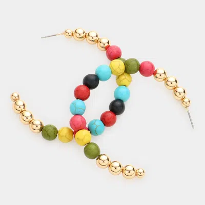 Fashnzfab Beaded Cluster Hoop Earrings - Multi In Gold