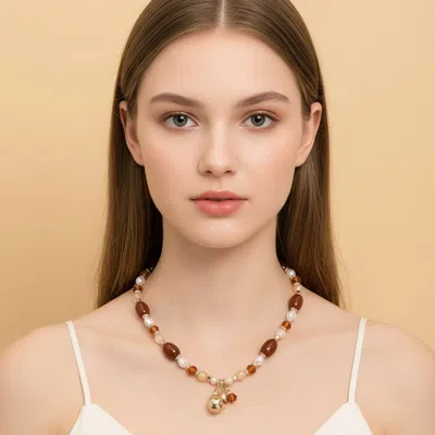 Fashnzfab Beaded Cluster Pearl Mixed Beaded Neckalce In Multi