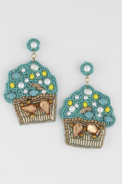 Fashnzfab Beaded Cupcake Earrings In Blue