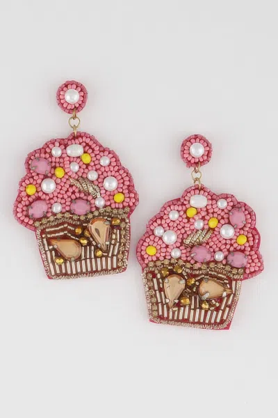 Fashnzfab Beaded Cupcake Earrings In Pink