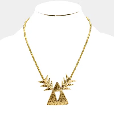 Fashnzfab Beaded Cutout Triangle Metal Necklace In Gold