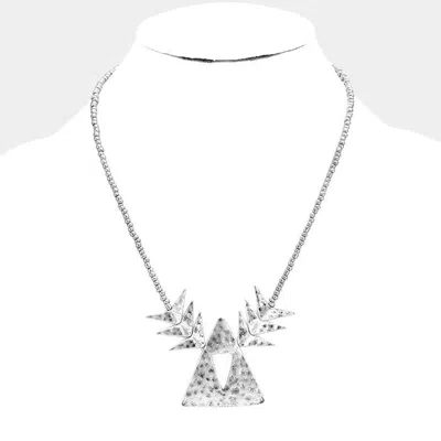 Fashnzfab Beaded Cutout Triangle Metal Necklace In Silver