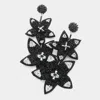 Fashnzfab Beaded Double Flower Link Dangle Earrings In Black