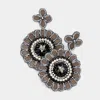 Fashnzfab Beaded Flower Dangle Earrings In Black
