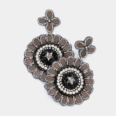 Fashnzfab Beaded Flower Dangle Earrings In Black