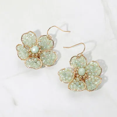 Fashnzfab Beaded Flower Dangle Earrings In Green