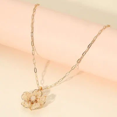 Fashnzfab Beaded Flower Pendant Paperclip Chain Necklace In Sand