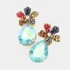 Fashnzfab Beaded Flower Teardrop Stone Link Dangle Earrings In Blue