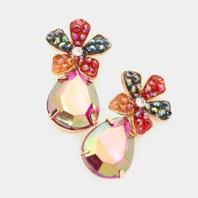 Fashnzfab Beaded Flower Teardrop Stone Link Dangle Earrings In Gold