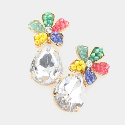 Fashnzfab Beaded Flower Teardrop Stone Link Dangle Earrings In Multi