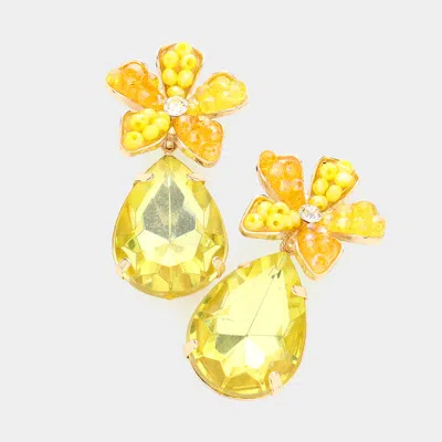 Fashnzfab Beaded Flower Teardrop Stone Link Dangle Earrings In Yellow