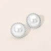 Fashnzfab Beaded Frame Classic Pearl Stud Earrings In Silver