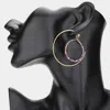 Fashnzfab Beaded Hoop Half Metal Hoop Earrings - Purple In Gold