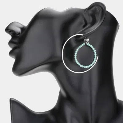 Fashnzfab Beaded Hoop Half Metal Hoop Earrings In Metallic