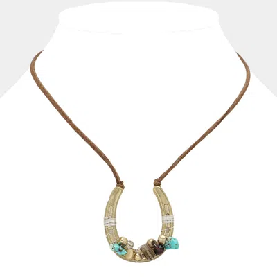 Fashnzfab Beaded Horseshoe Suede Cord Necklace In Multi