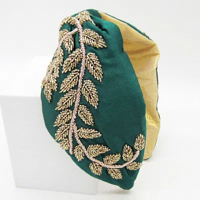 Fashnzfab Beaded Leaf Cluster Knot Burnout Headband In Green