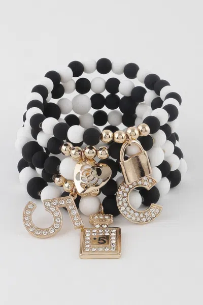 Fashnzfab Beaded Luxury Charms Bracelet In Gold