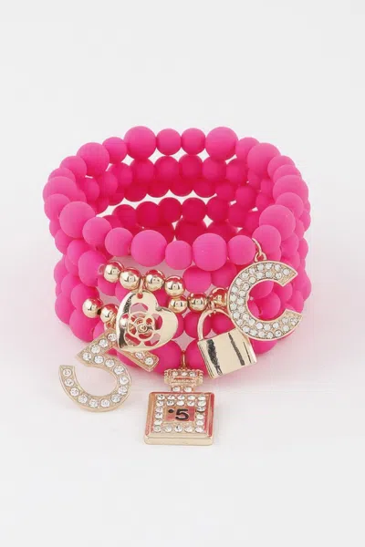 Fashnzfab Beaded Luxury Charms Bracelet In Orange