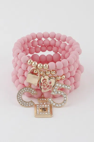 Fashnzfab Beaded Luxury Charms Bracelet In Pink