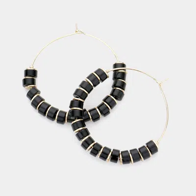 Fashnzfab Beaded Metal Hoop Earrings In Black