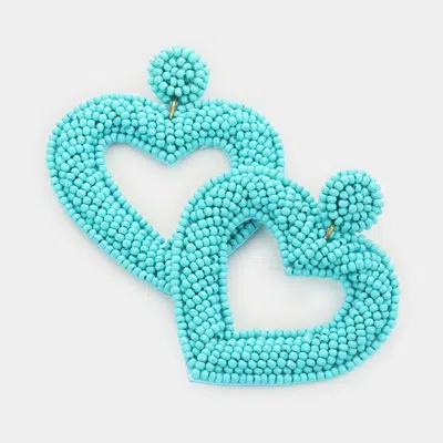 Fashnzfab Beaded Open Heart Drop Earrings In Blue