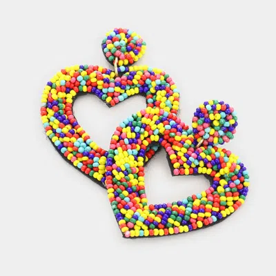 Fashnzfab Beaded Open Heart Drop Earrings In Multi