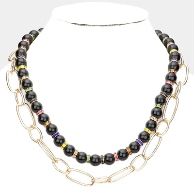Fashnzfab Beaded Open Metal Oval Link Double Layered Necklace In Gold