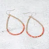 Fashnzfab Beaded Open Teardrop Dangle Earrings - Orange In Gold
