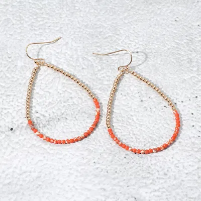 Fashnzfab Beaded Open Teardrop Dangle Earrings - Orange In Gold