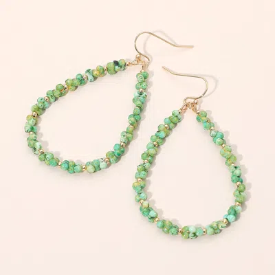 Fashnzfab Beaded Open Teardrop Dangle Earrings In Green