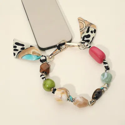 Fashnzfab Beaded Patterned Fabric Scarf Chain Phone Holder Bracelet Wristlet Strap In Multi