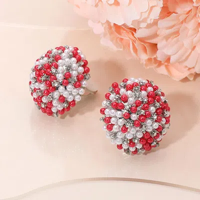 Fashnzfab Beaded Pearl Rhinestone Embellished Dome Clip On Earrings In Multi