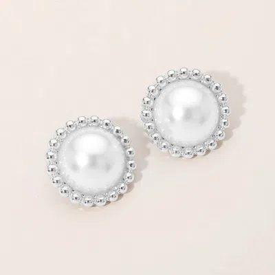 Fashnzfab Beaded Rim Pearl Stud Earrings In Multi