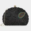 Fashnzfab Beaded Sequin Peacock Clutch Evening Bag 8.25" X 6" X 1.75" Crossbody Bag In Black
