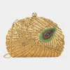 Fashnzfab Beaded Sequin Peacock Clutch Evening Bag 8.25" X 6" X 1.75" Crossbody Bag In Gold