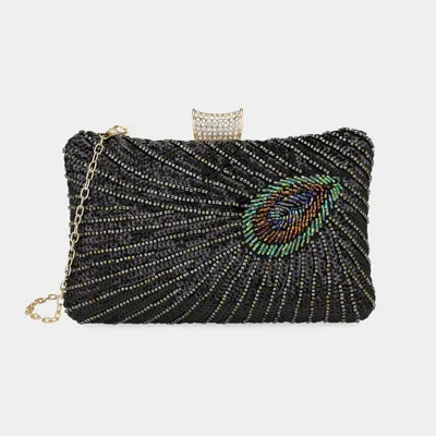 Fashnzfab Beaded Sequin Peacock Clutch Evening Bag / Crossbody Bag In Black