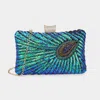 Fashnzfab Beaded Sequin Peacock Clutch Evening Bag / Crossbody Bag In Green
