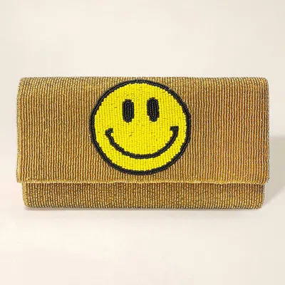 Fashnzfab Beaded Smile Clutch / Crossbody Bag In Gold